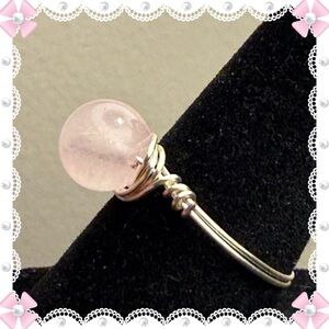 Ring - size 7.25 - wire wrapped palest pink round glass stone. New!  Never worn